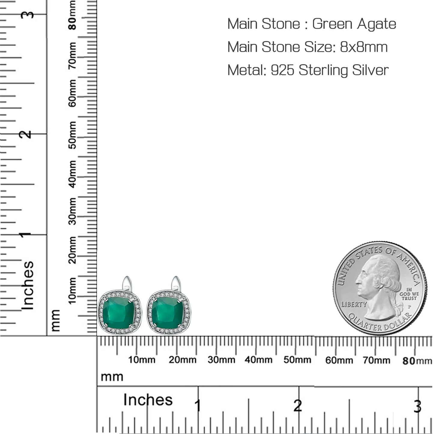 sterling silver original certified green agate stone women's jewelry set