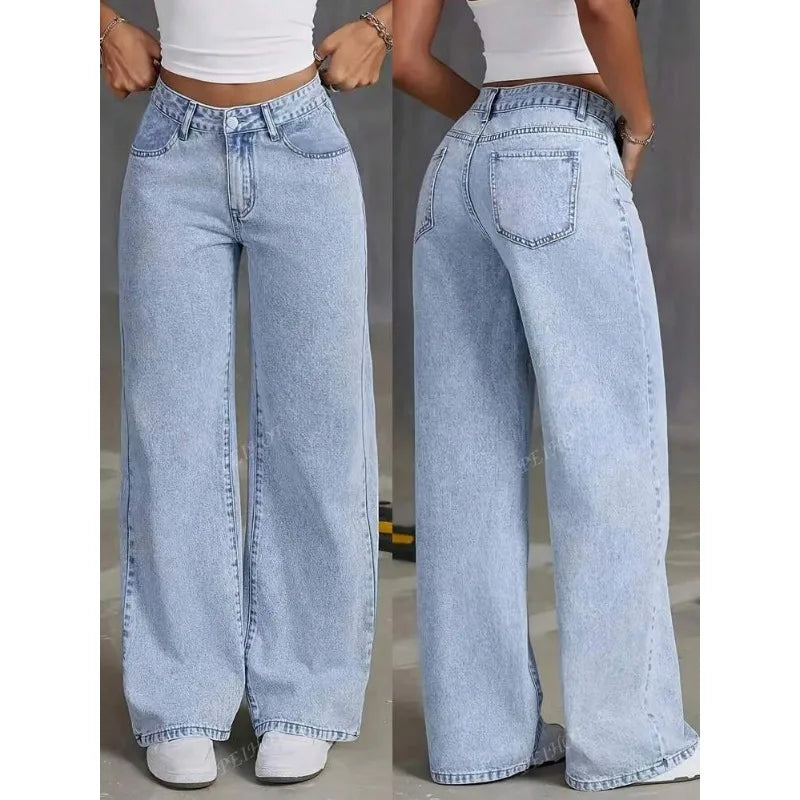 Washed High-Waisted Straight-Leg Jeans