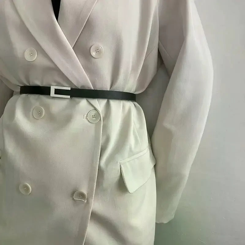 Women Thin Belt Black Gold Silver Metal Buckle Belt