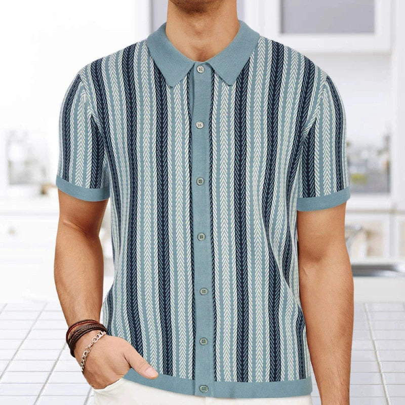 Jacquard Polo Shirts Man Knitwear Business Casual Summer  Viscose Elastic Silky Camisas