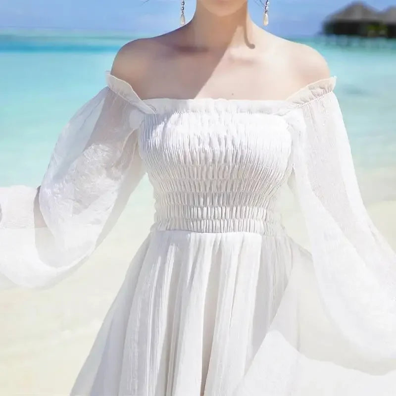 New Chiffon off-Shoulder Dress White Dress