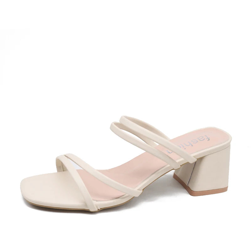 Women Sandals Ladies Square Heels Elegant Summer Slippers