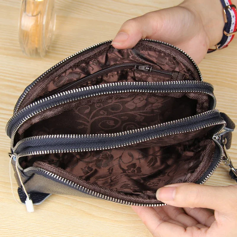 Women Long Wallet Genuine Leather 3-Layer Zipper Purse Bag