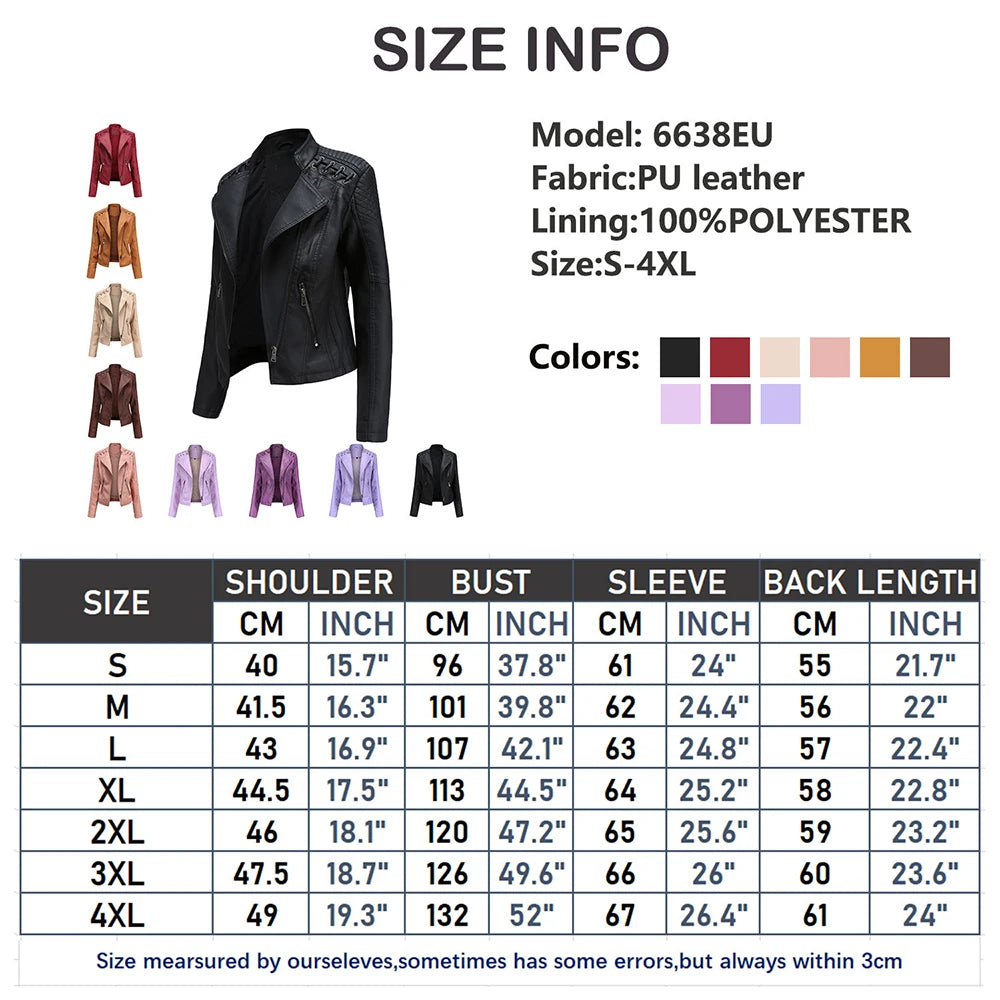 PU Leather Motorcycle Jacket Women Chaqueta  Motorbike Riding Jacket