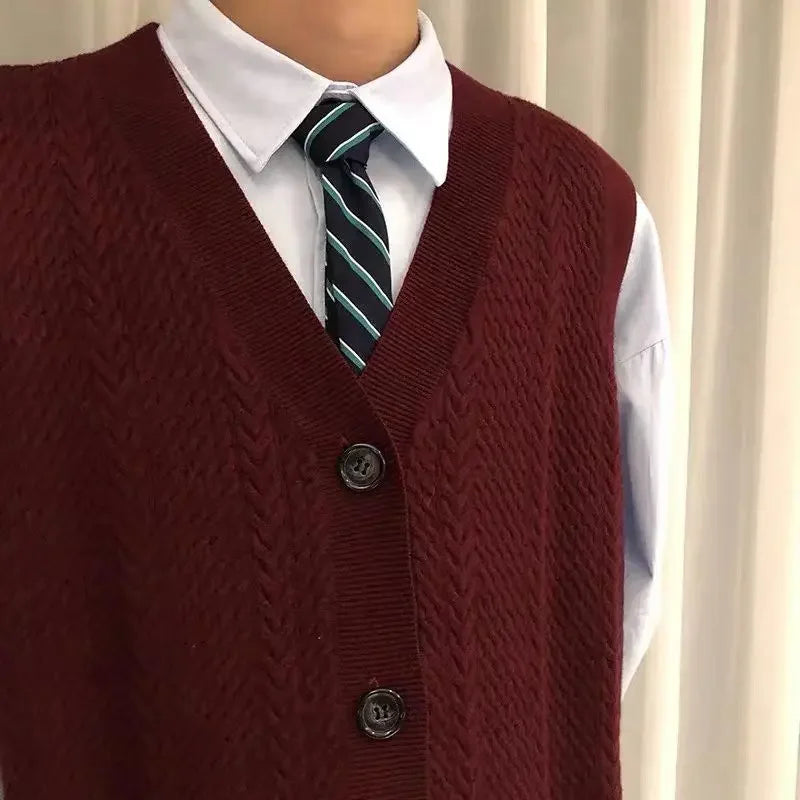 Man  Sleeveless Vest Knitted Sweaters Cardigan