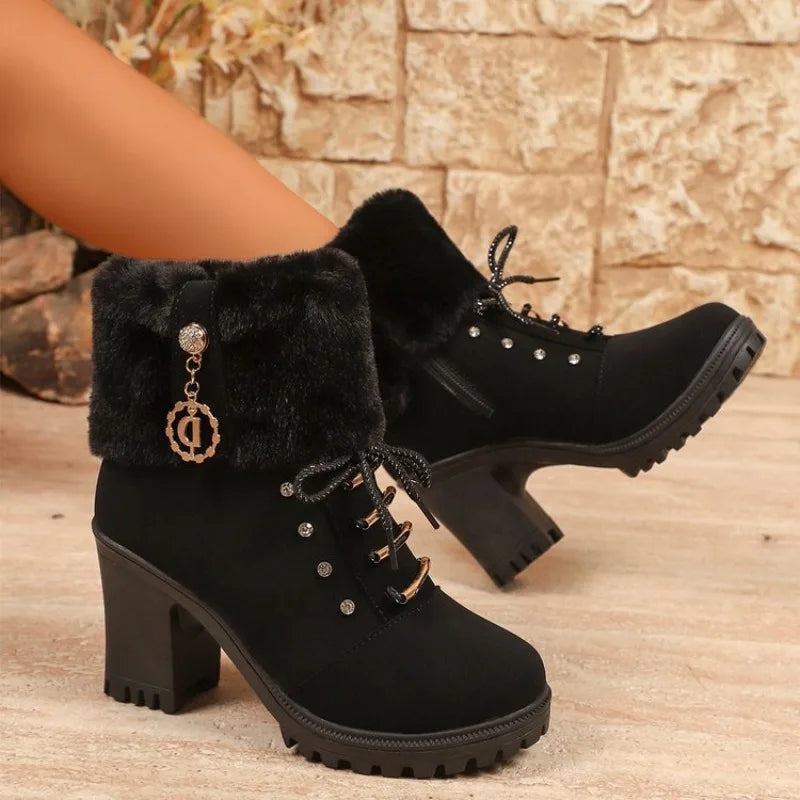 Women Boots High Heels Shoes Plush High Platform Ankle Boots