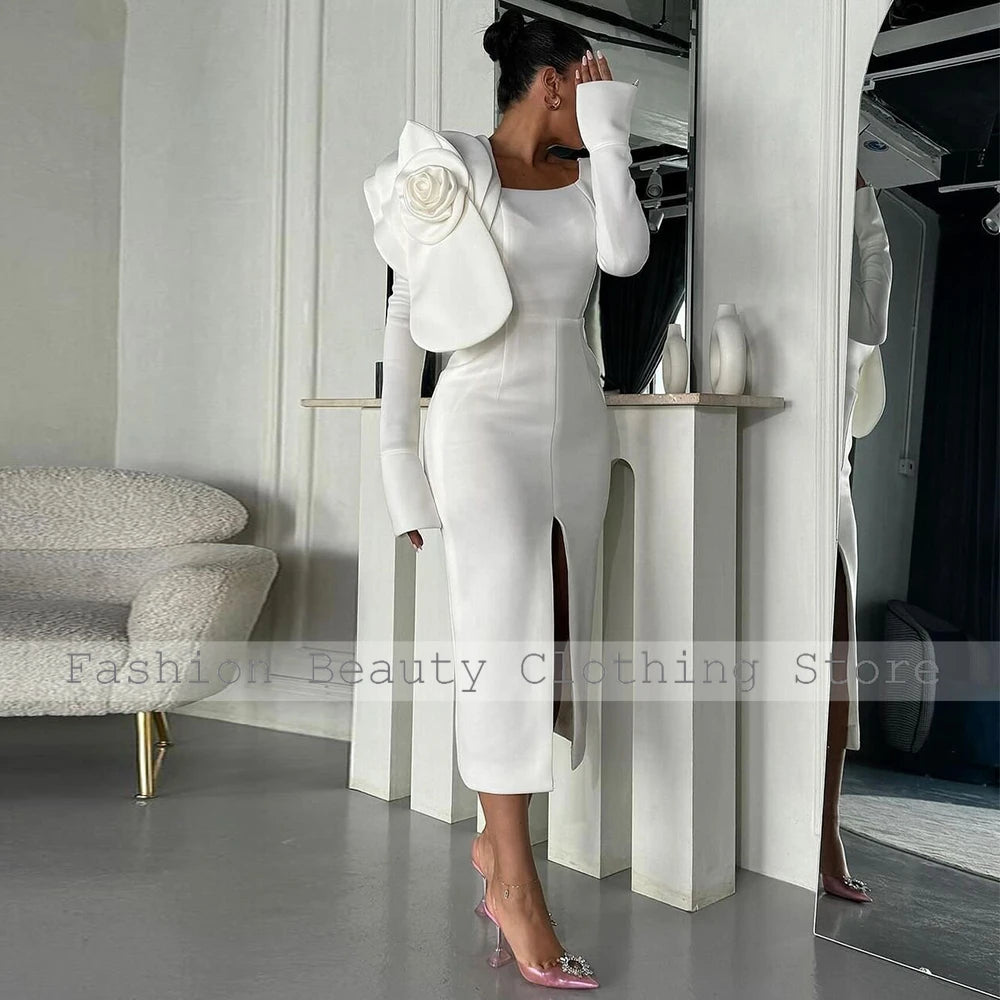 Handmade Flower Sheath Square Neck Midi Party Dress