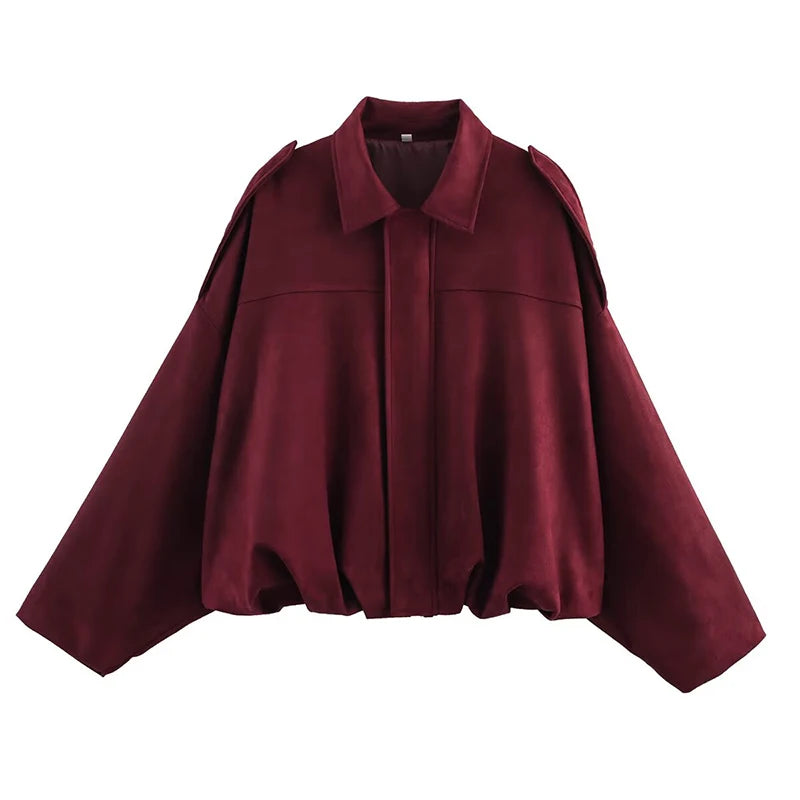 Women's Bomber Jackets  Turn-down Collar Long Sleeve Loose Coats