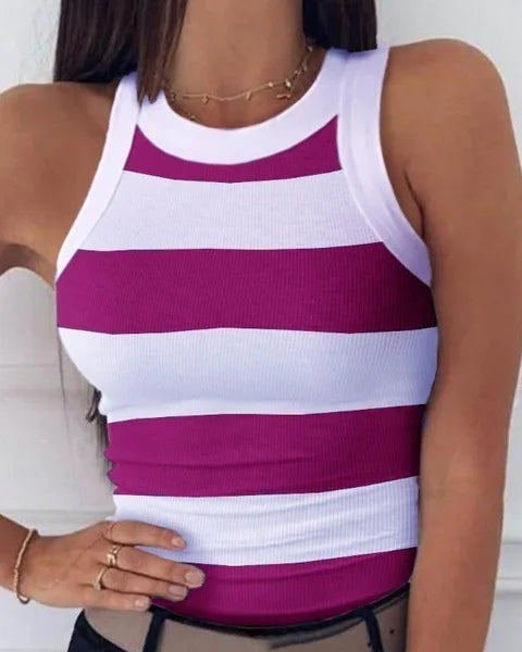 Women's  Tops Tanks Camis Digital printed round neck I-shaped vest