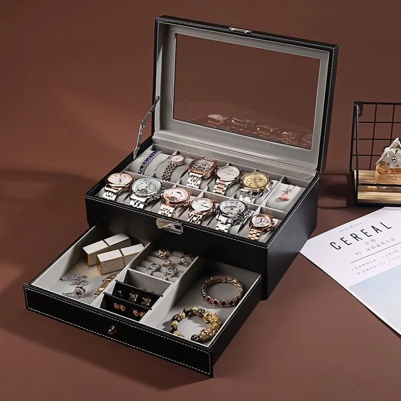 Leather Lockable Watch Storage Boxes,Men & Women's Jewelry Display
