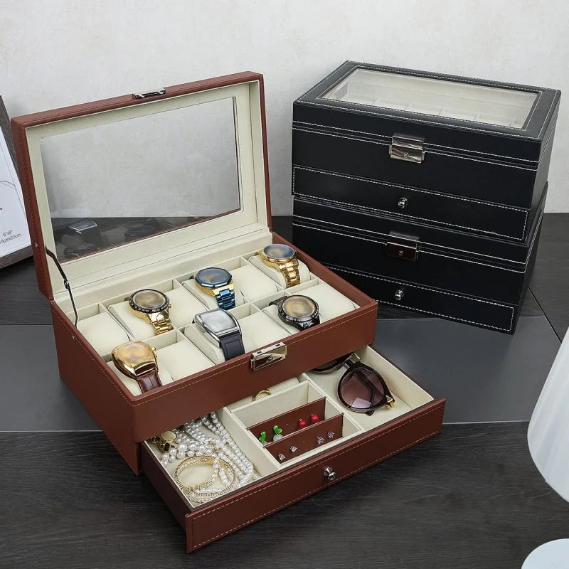 Leather Lockable Watch Storage Boxes,Men & Women's Jewelry Display