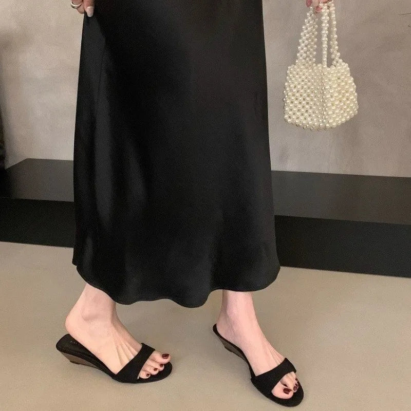 Women Slipper Fashion Med Wedge Heel Slip On Slides