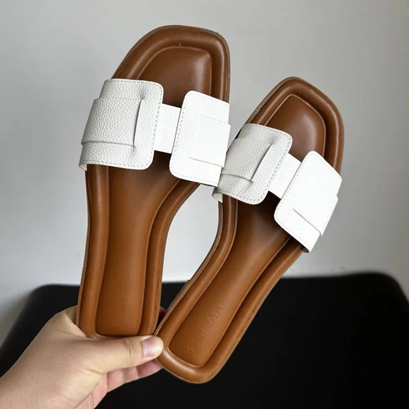Women Modern Slippers Outdoors Comfortable Flat Slippers Luxury Leather Slippers
