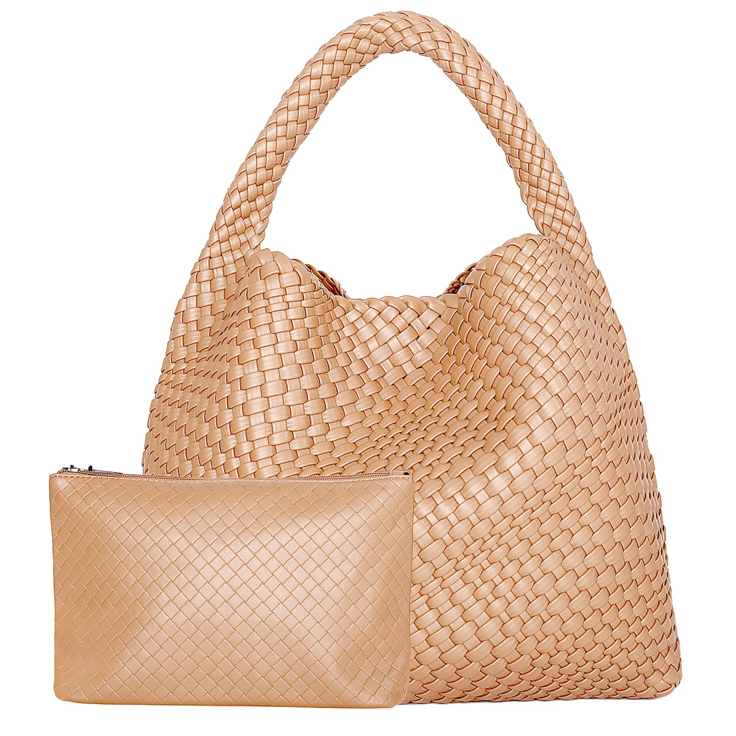 Large Woven Handbag Soft Leather Shoulder Bag Work Shopper Bag with Purse