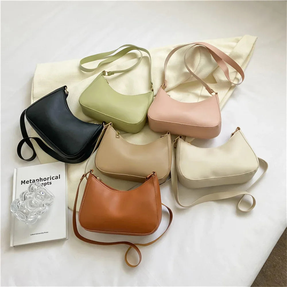 Shoulder  Underarm Bag Retro Solid Color PU Leather Shoulder Underarm Bags