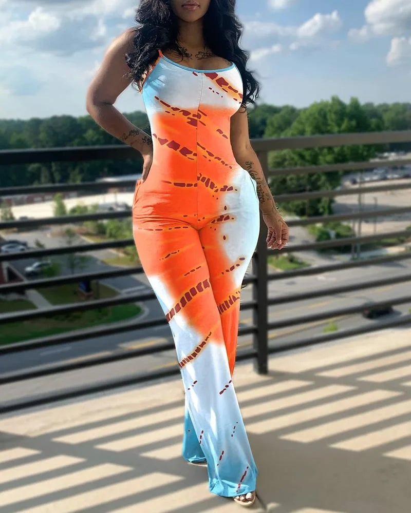 Women's Jumpsuit Summer Fashion Printed V-Neck Casual Sleeveless Jumpsuit