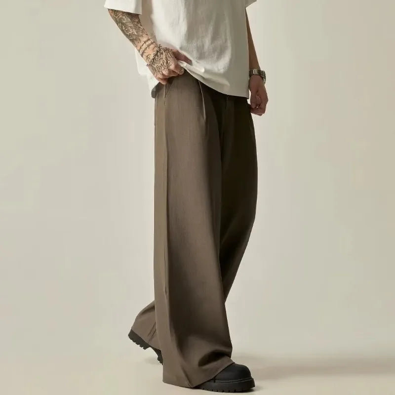 Wide Leg Pleated Trousers Casual Loose Fit