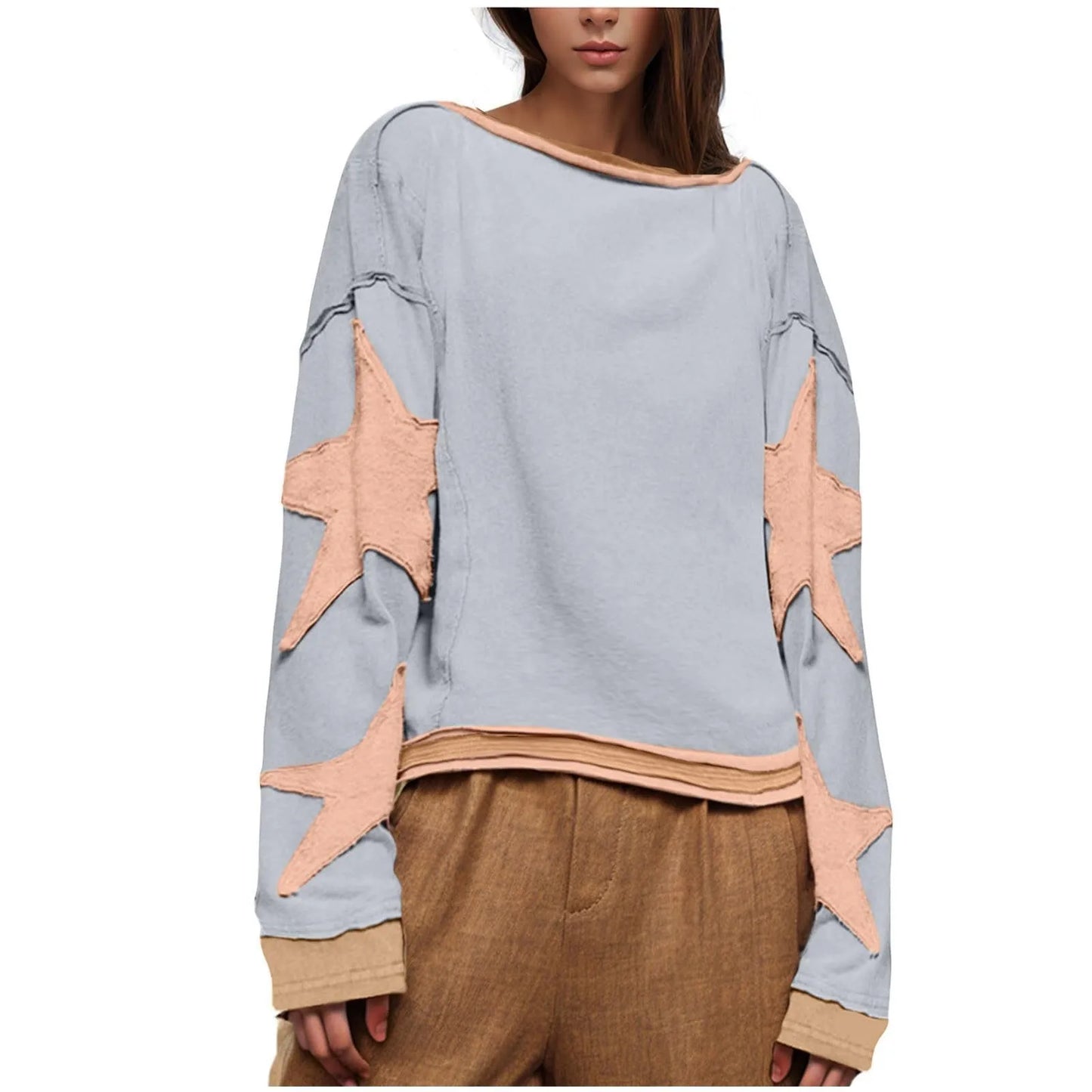 Women's Oversized Sweatshirt Graphic Sweater Long Sleeve Round Shirt Tops