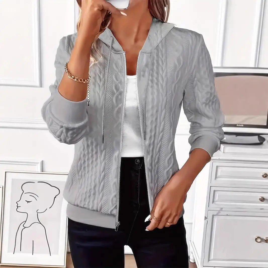 Women's Zipper Hooded Sweatshirt Waist-Cinching Regular Sleeve