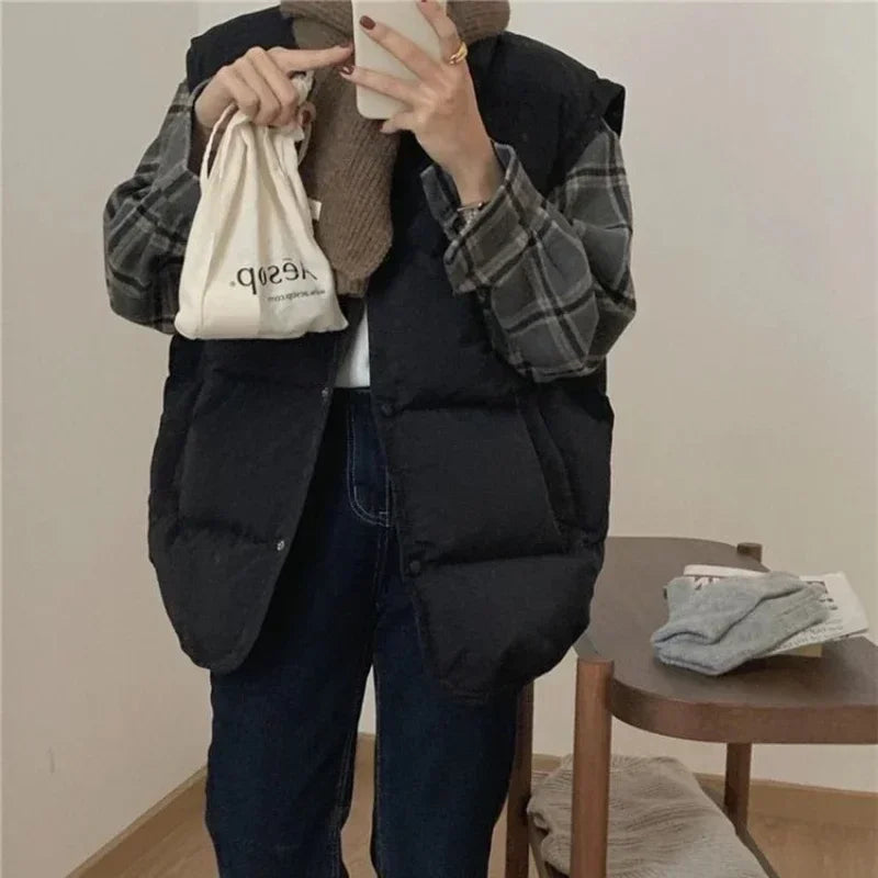 Quilted Puffer Waistcoat Woman Solid Color New Outerwear