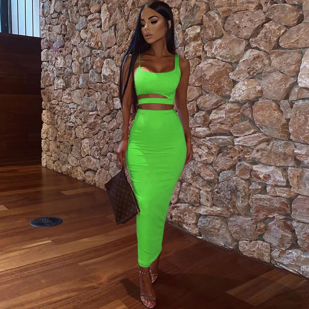 Female Clothing Sexy Pleated Hollowout Two-piece Dress