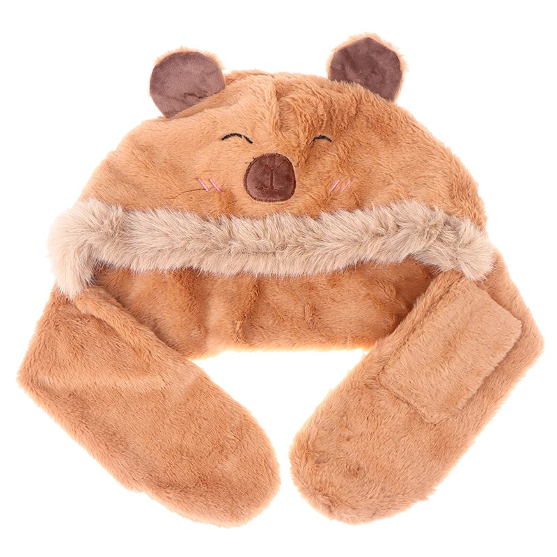 Capybara Hat Ear Protection Soft Furry Scarf