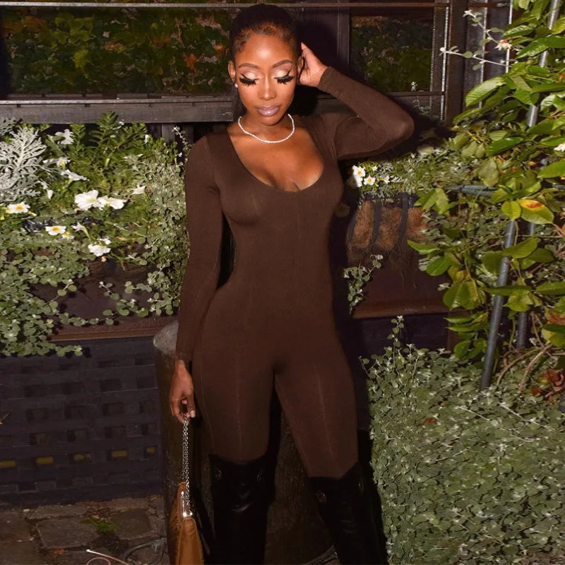 Women's Jumpsuit Bodycon Long Sleeve Fitness Romper