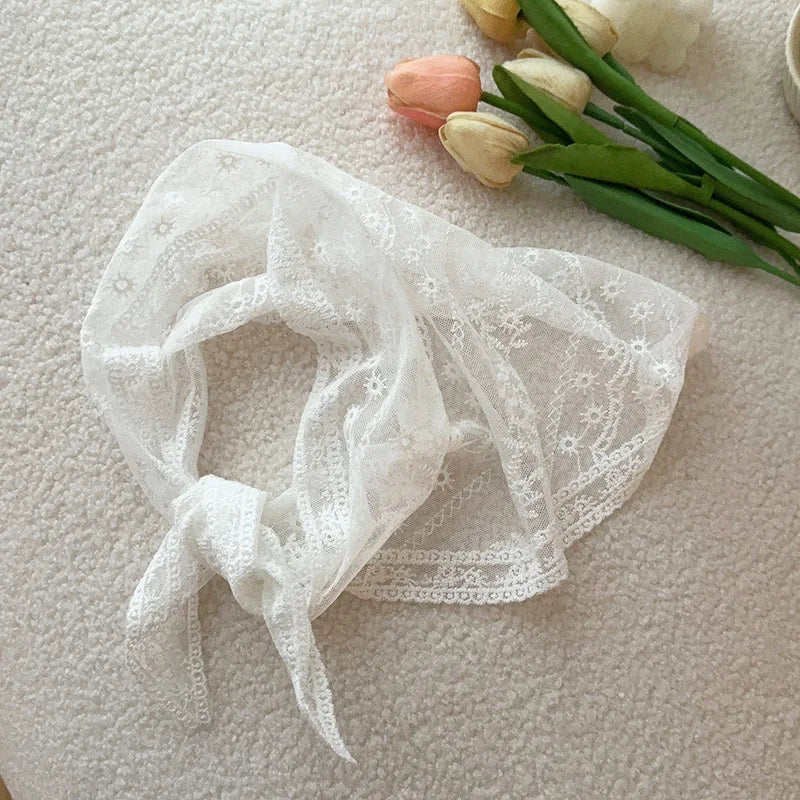 White Woven Floral Lace Hair Scarf Wraps