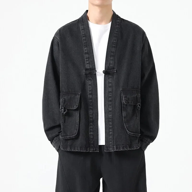 Fashion Men Denim Jacket Cotton Kimono Vintage Traditional Jackets