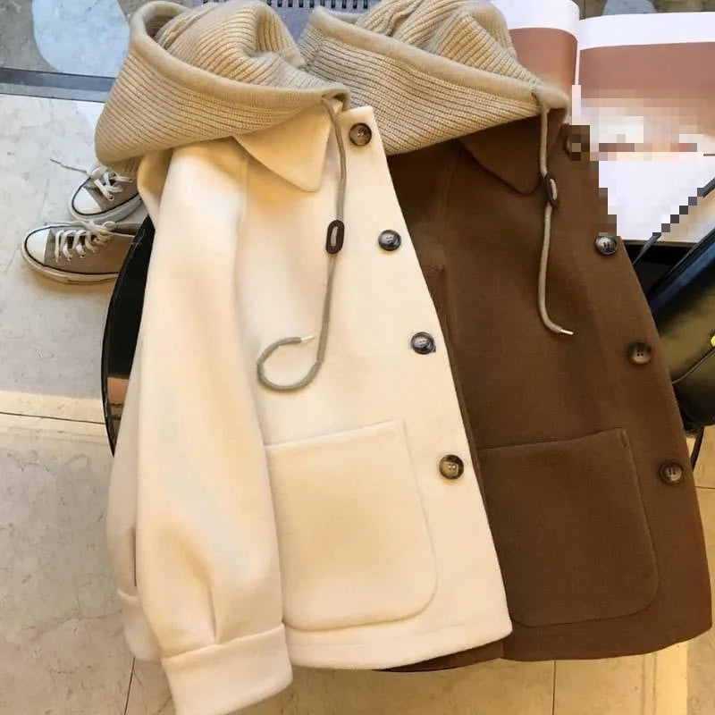 New Wool High-end Knitted Hooded Two-piece Thick Top jacket