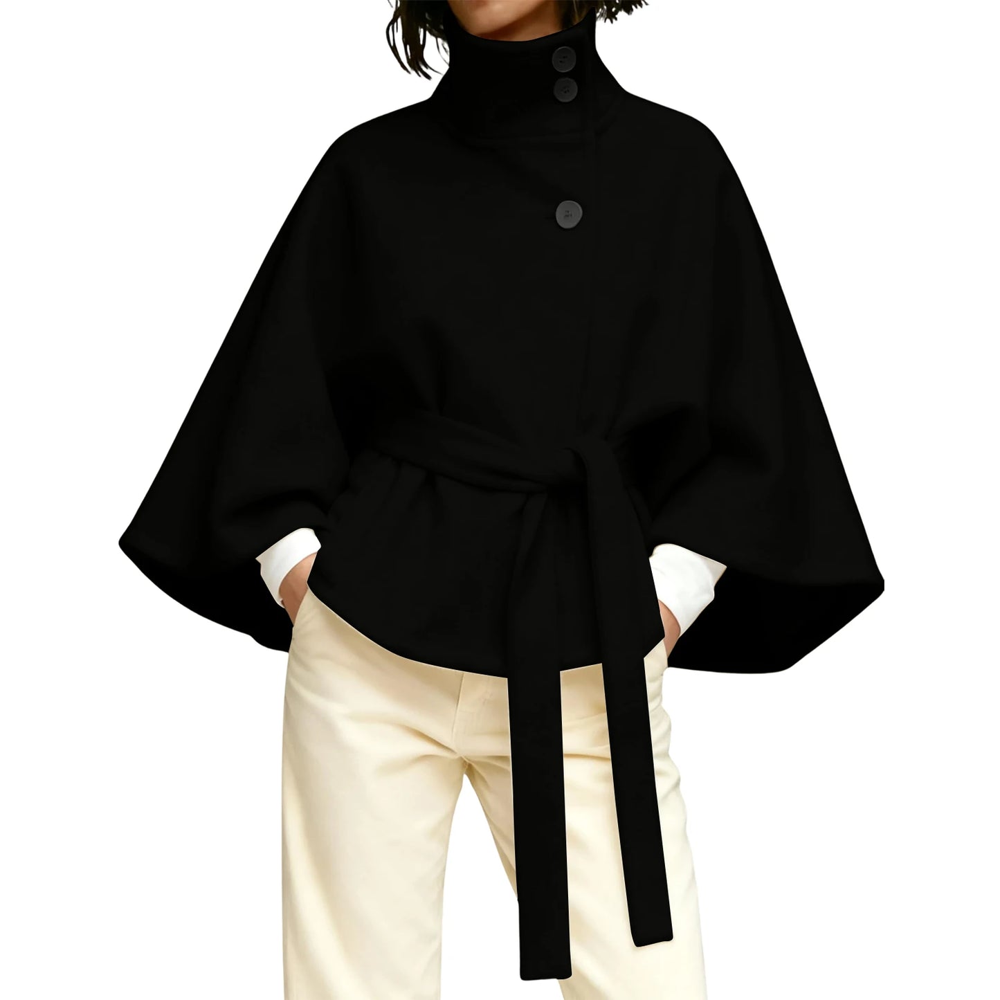 Women'S Slim Turtleneck Coat Short Solid Color Outerwear