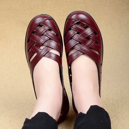 Flats Female Braided Shoes Leather Flats Moccasins Loafers