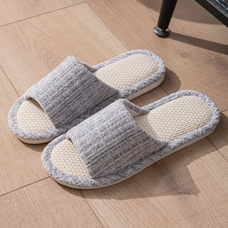 Linen Women Slippers House Flats Non-Slip Soft Sole