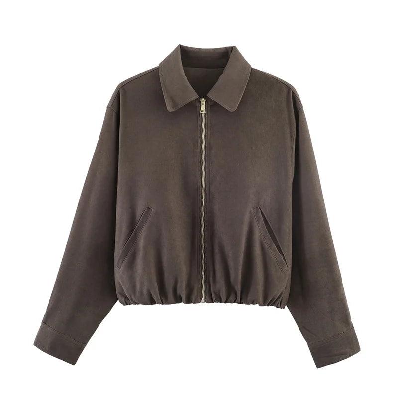 3-Color Loose Zip-up Jacket Casual Chic  Jacket