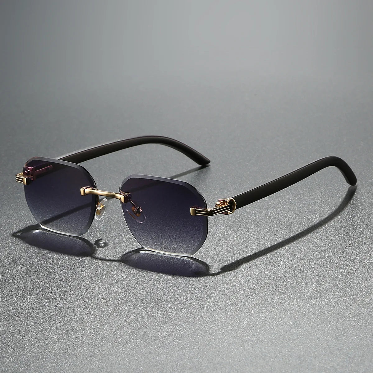 Trendy Rimless Sunglasses for Men Women Frameless Rectangle Wood Frame Sun Glasses