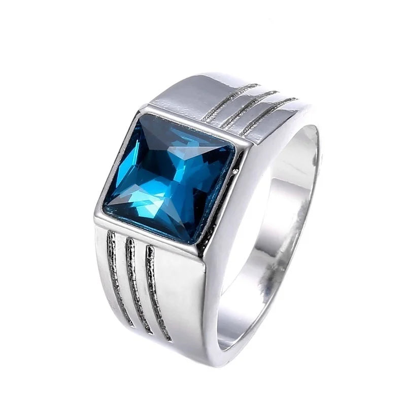 Men's Rings Simple Personalized Fashion Inlaid Sapphire Retro Style Business