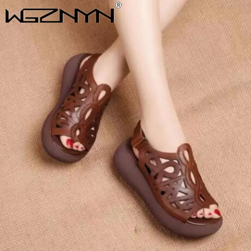 Women Sandals Soft Leather Wedges Shoes
