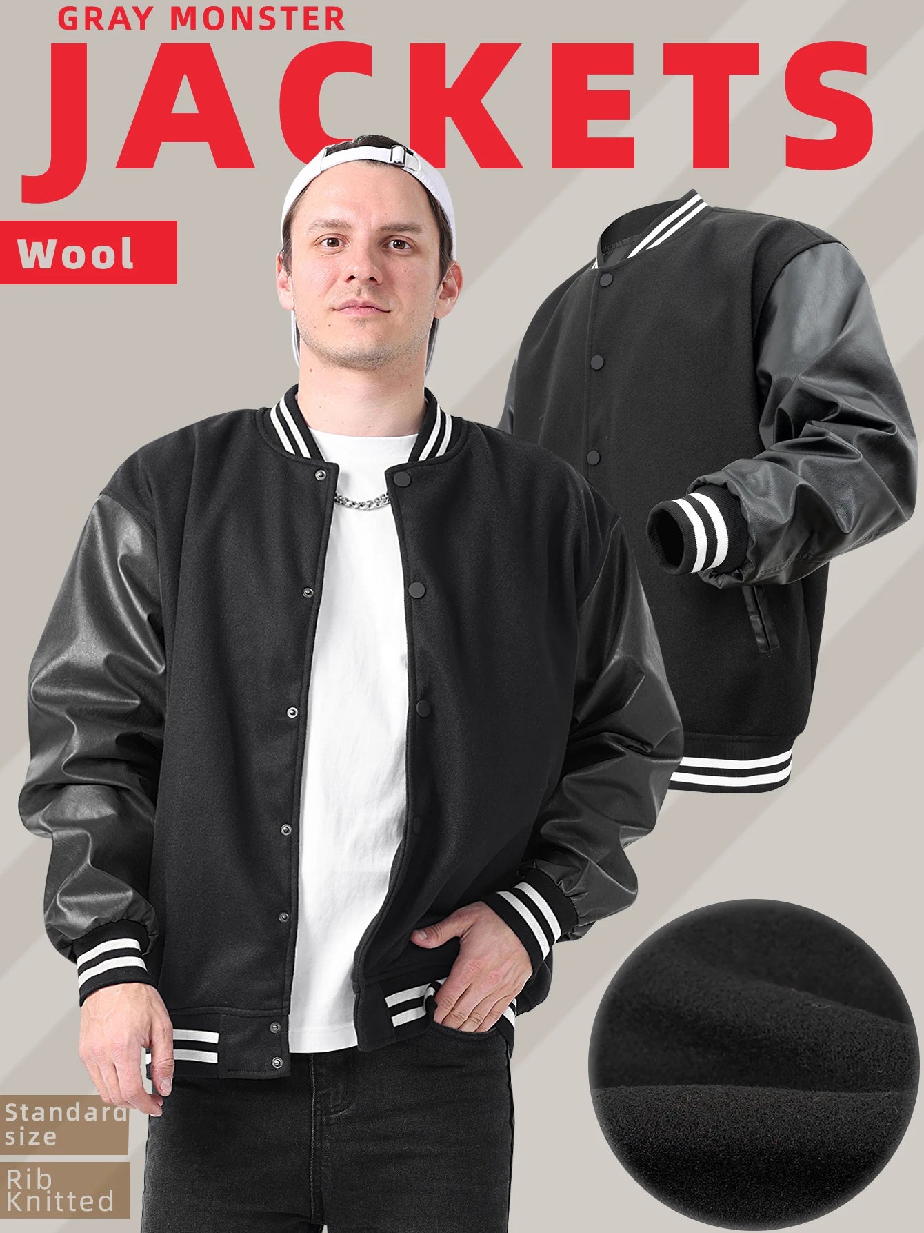 Faux Leather Sleeves Letterman Classic Baseball Coat Bomber Jacket