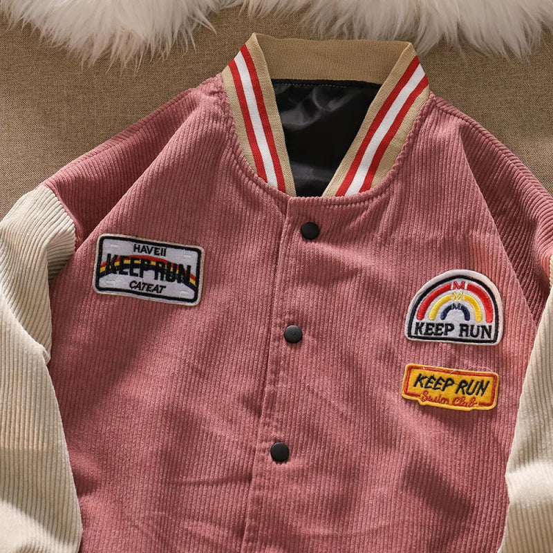 Men Baseball Jackets New Embroidered Letters Corduroy Loose Coat Tracksuit