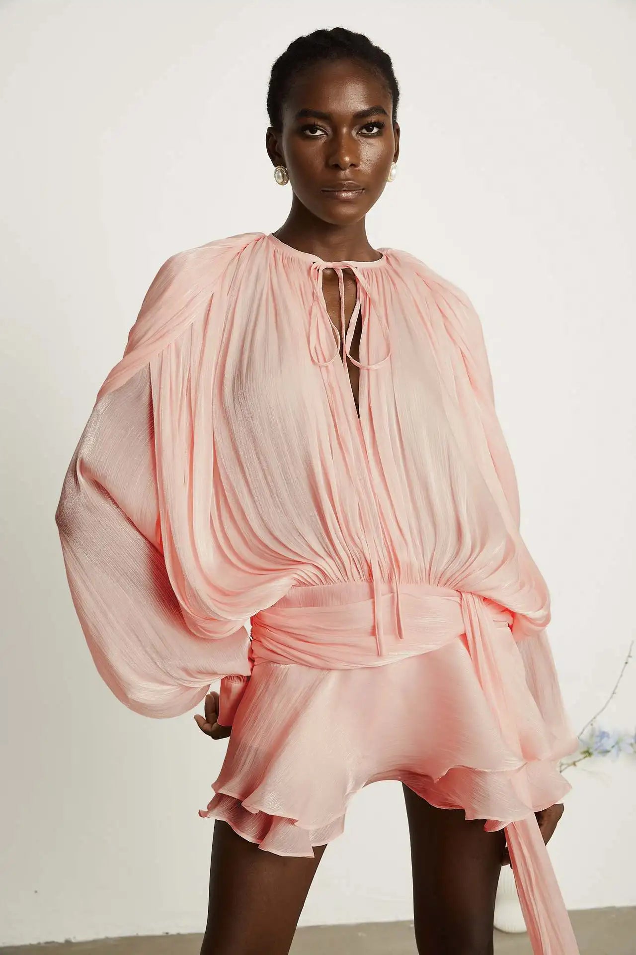 French Vestidos Elegant Puff Sleeve Dress