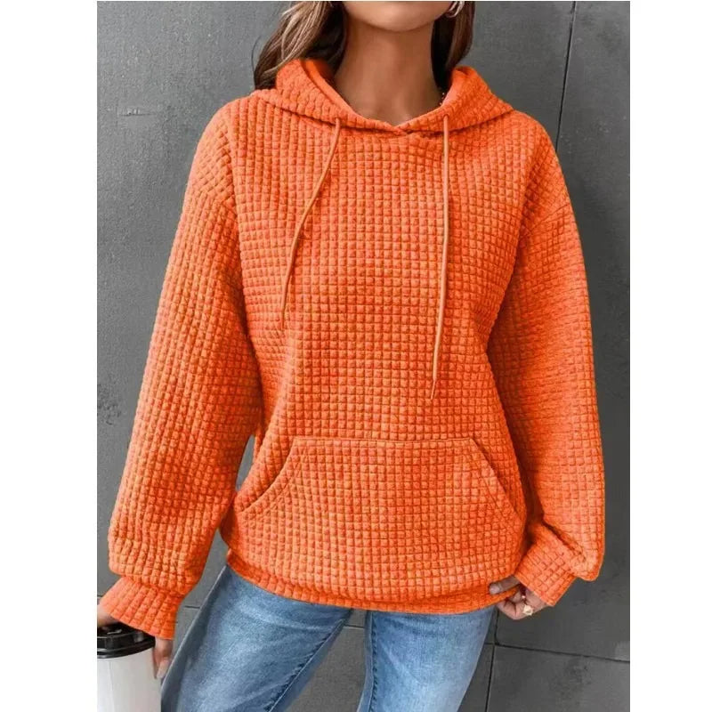 Women's hooded sweatshirt spring and autumn style waffle