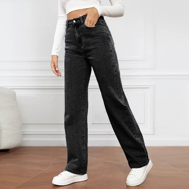 High Waist Slim Fit Straight Leg Jeans for Women