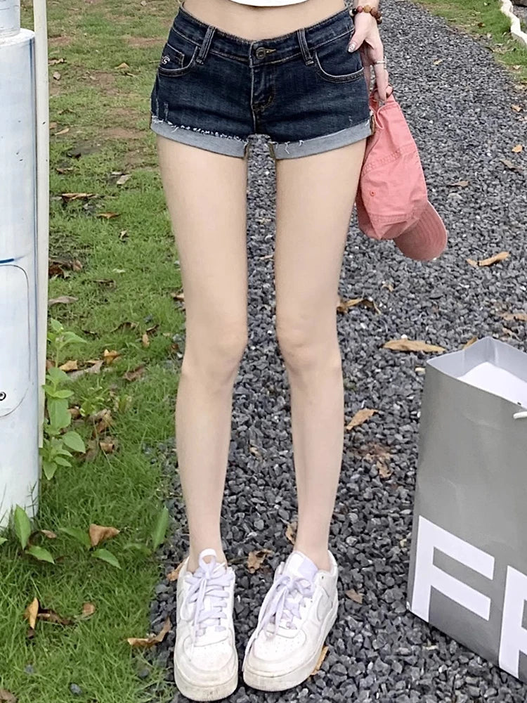Denim Shorts  Low Waist Elastic Slim Fit