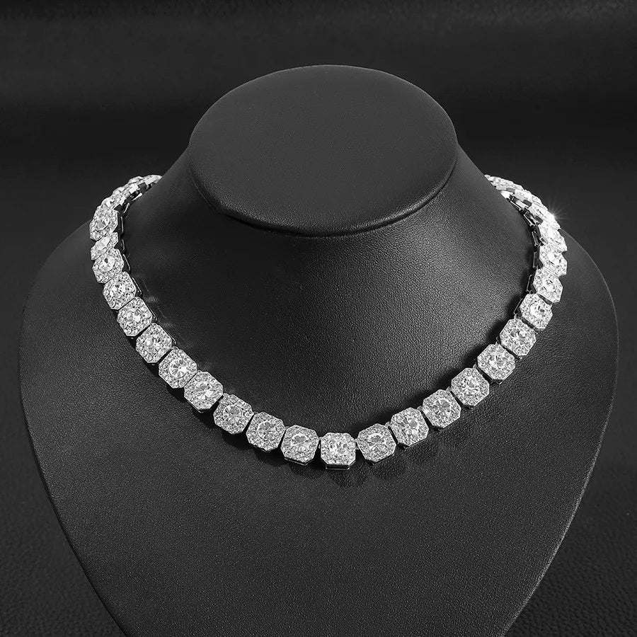 AAA Rhinestone Square Ice Crystal Tennis Chain Necklace Men's Chain