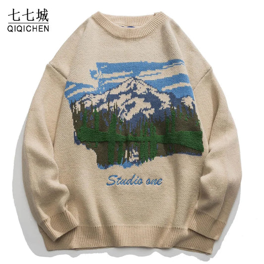 Knitted Sweaters Men Women Retro Pattern Wool Jumper Pullover