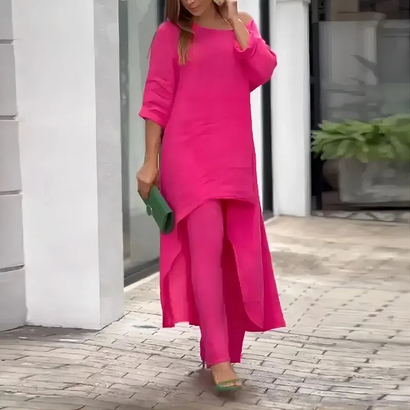 Women's Sets 2 Pcs Sale Casual O-Neck Long Sleeve Asymmetrical Dress