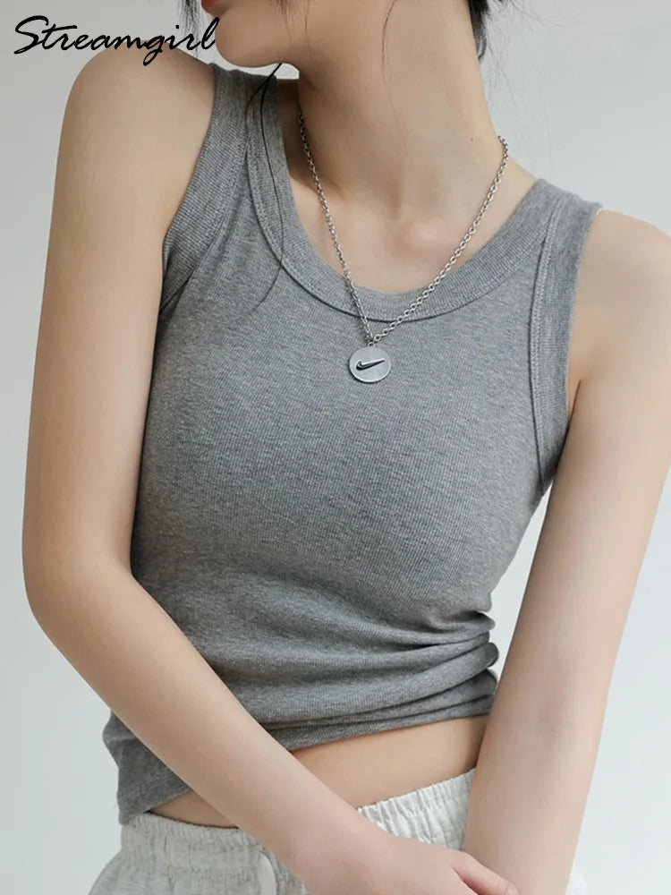 Women Thread Tank Tops With Built In Bra Padding