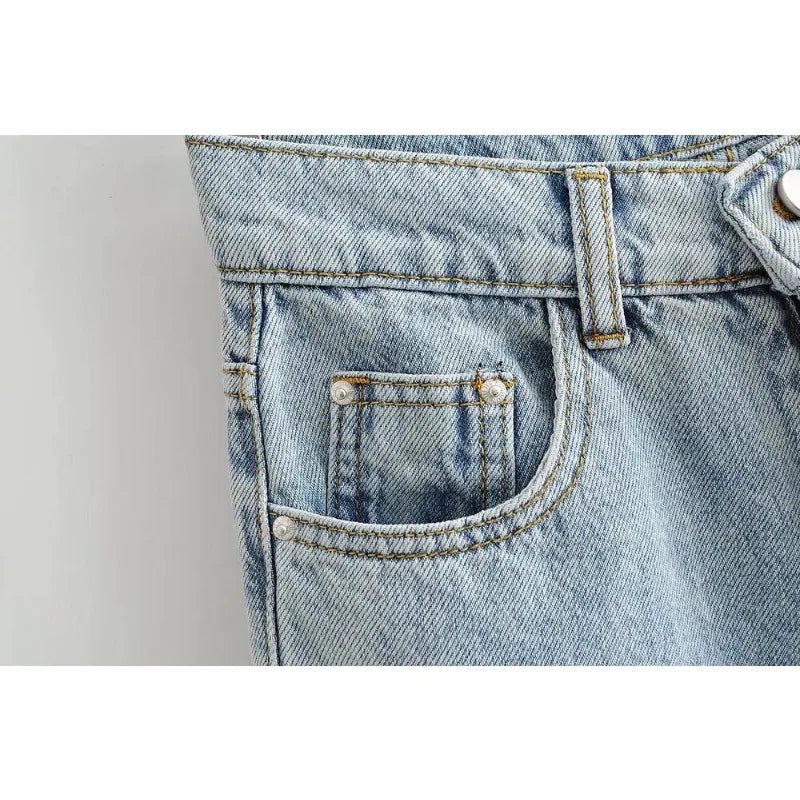 Women's High Waist Jeans Straight Leg Raw Hem Floor-Length Vintage