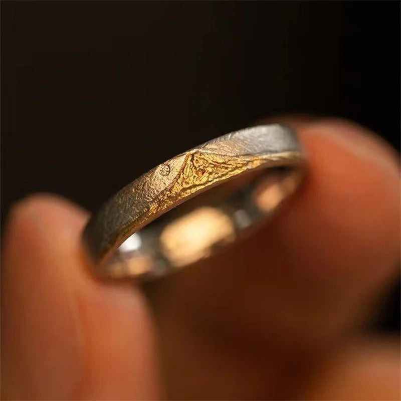 Men Ring 925 Sterling Silver Jewelry Adjustable Gold Mountain