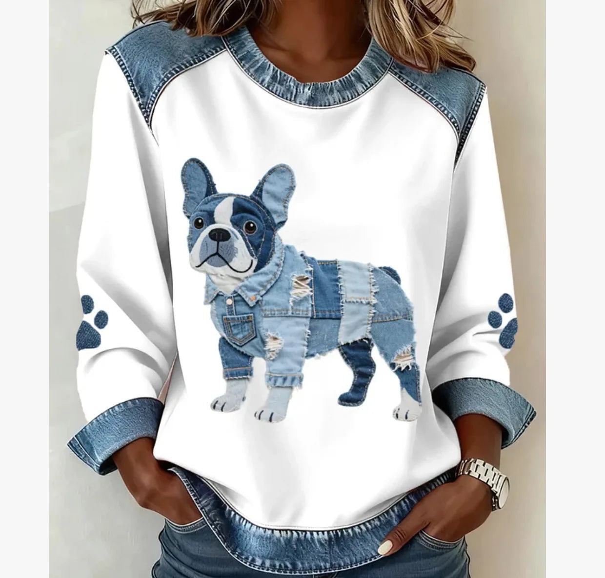 Women's Sweatshirts Pullovers  Casual Dog Printed Round Neck Long